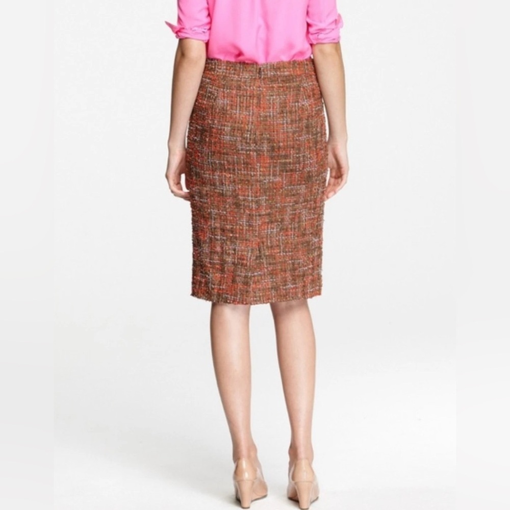J.Crew Pencil Skirt Boucle Tweed Multicolor Orange Brown Lined Knee Length 14